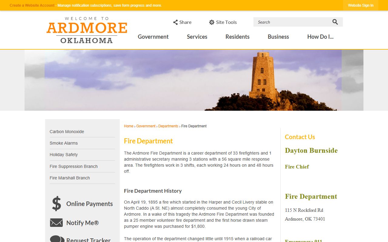 Ardmore Police Department website for Ardmore criminal records