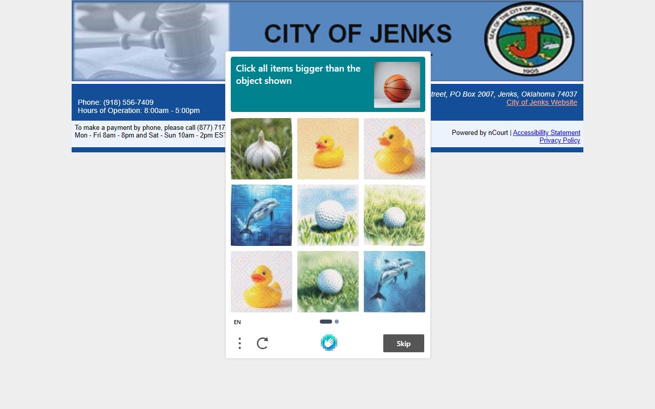 Jenks Police Department website for Jenks criminal records