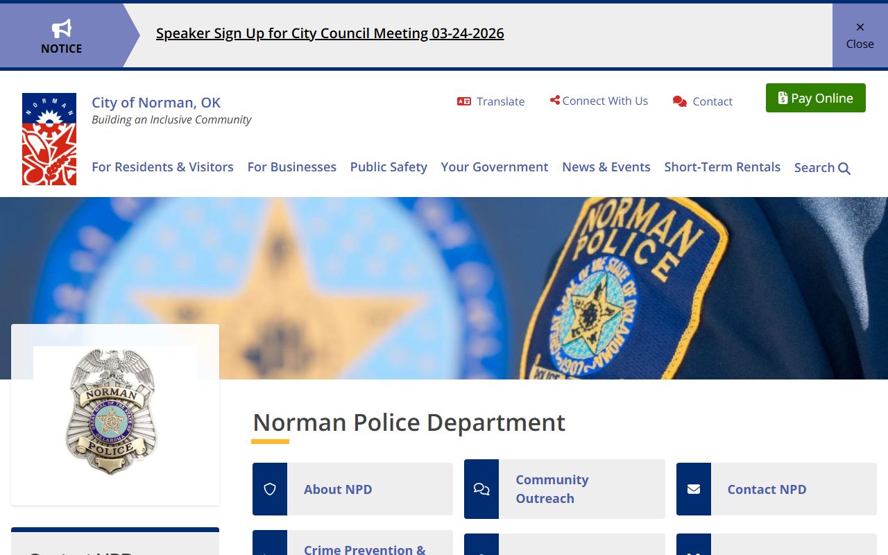 Norman Police Department criminal records and services page