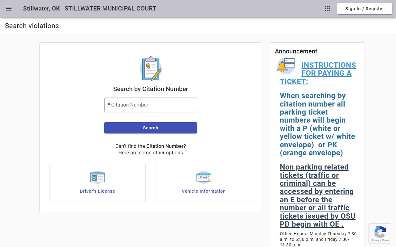Stillwater Municipal Court payment portal for Stillwater criminal records