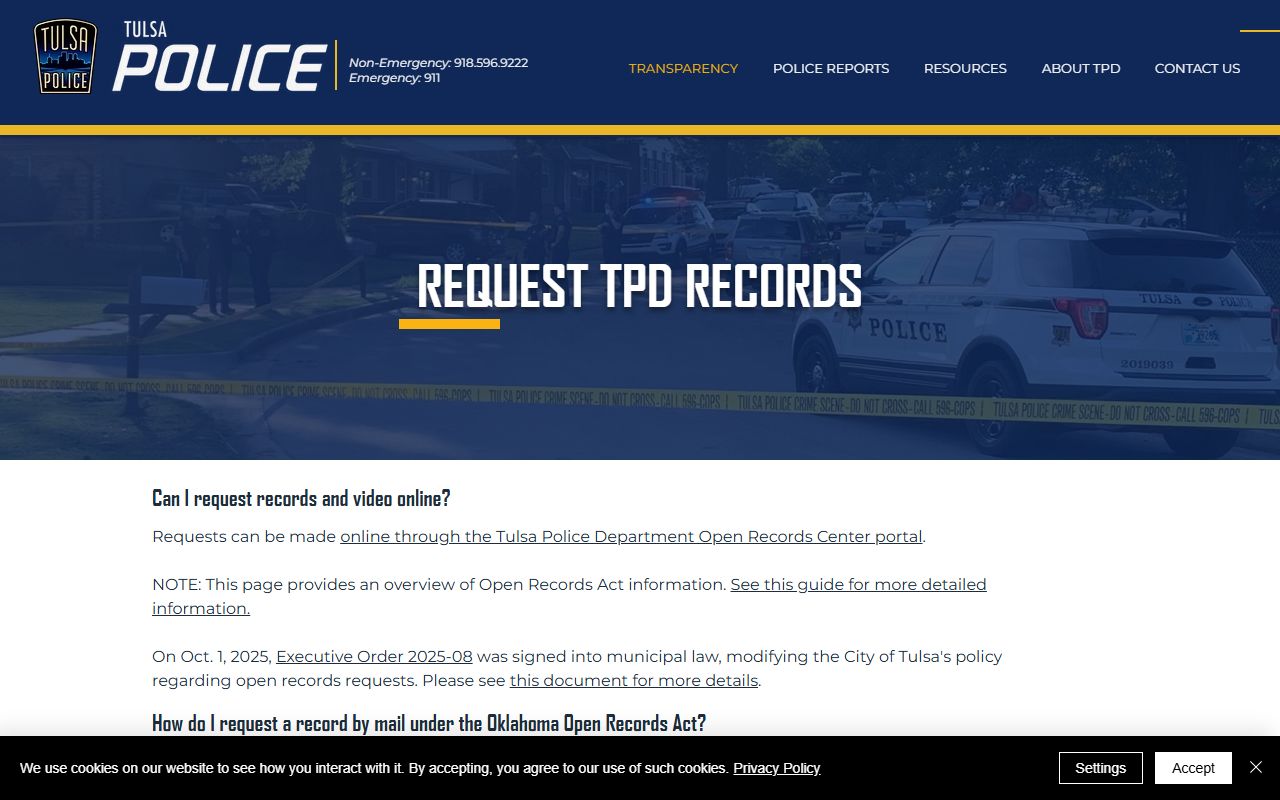 Tulsa Police Department open records request page for criminal records