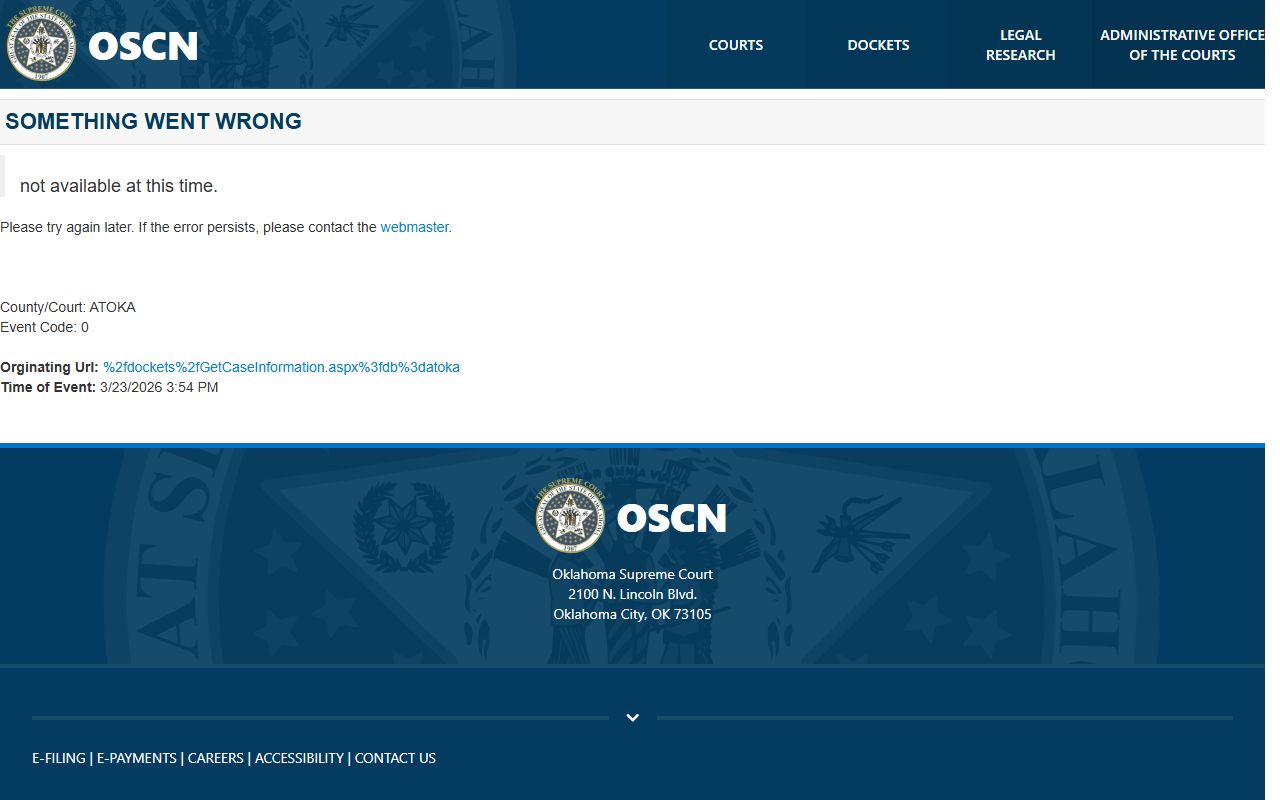 Atoka County criminal records court docket search on OSCN