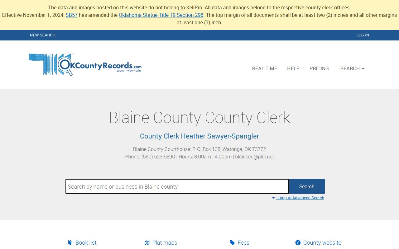 Blaine County land records search on OKCountyRecords