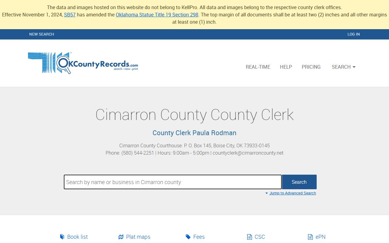 Cimarron County land records search on OKCountyRecords