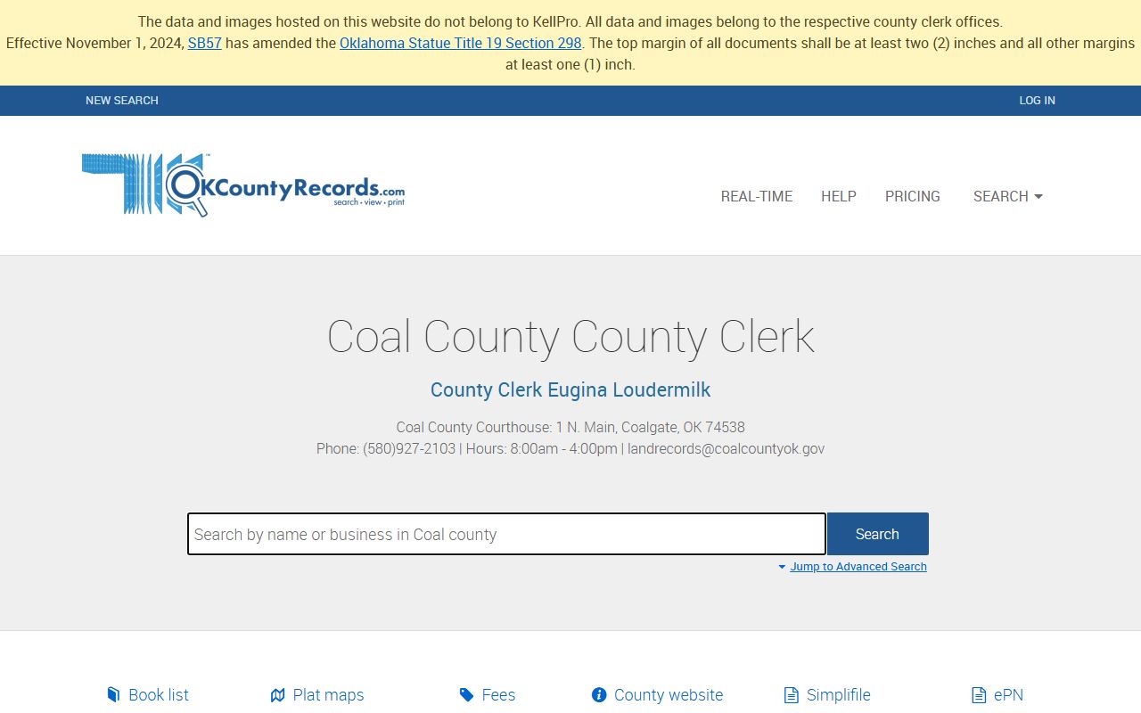 Coal County land records search on OKCountyRecords