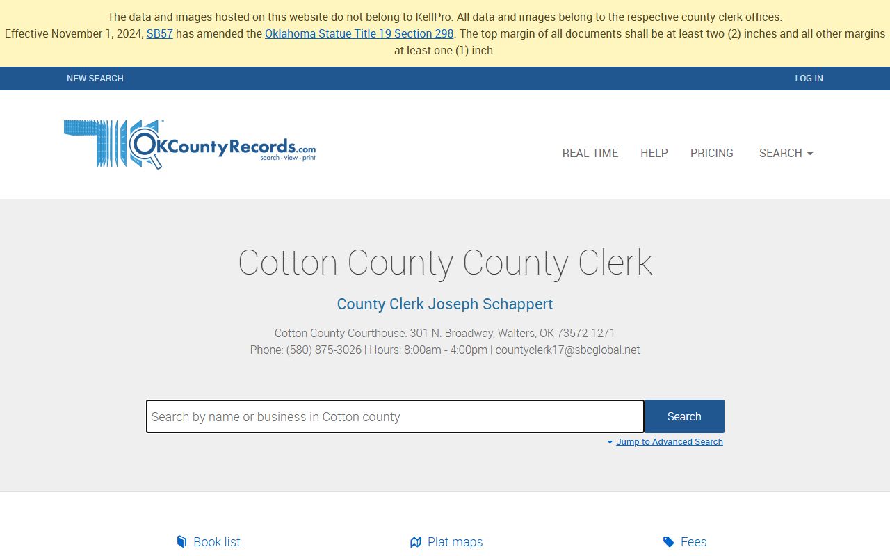 Cotton County land records search on OKCountyRecords