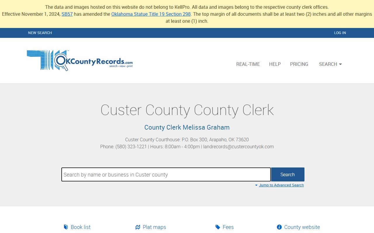 Custer County land records search on OKCountyRecords