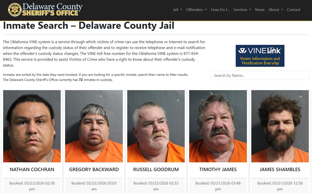 Delaware County inmate search criminal records lookup