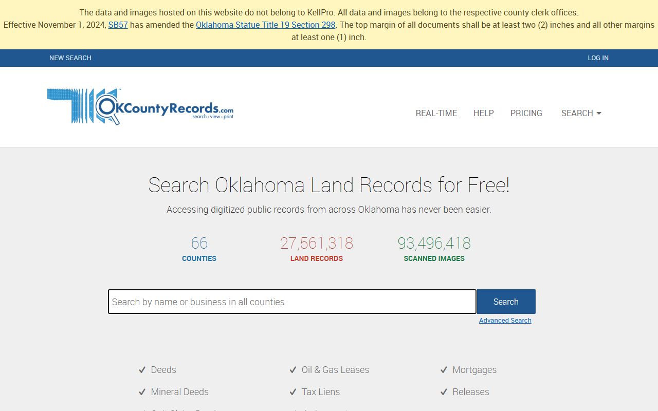 Garfield County land records search on OKCountyRecords