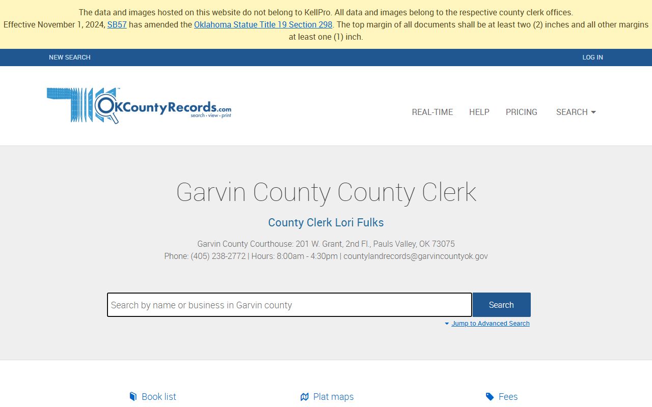 Garvin County land records search on OKCountyRecords