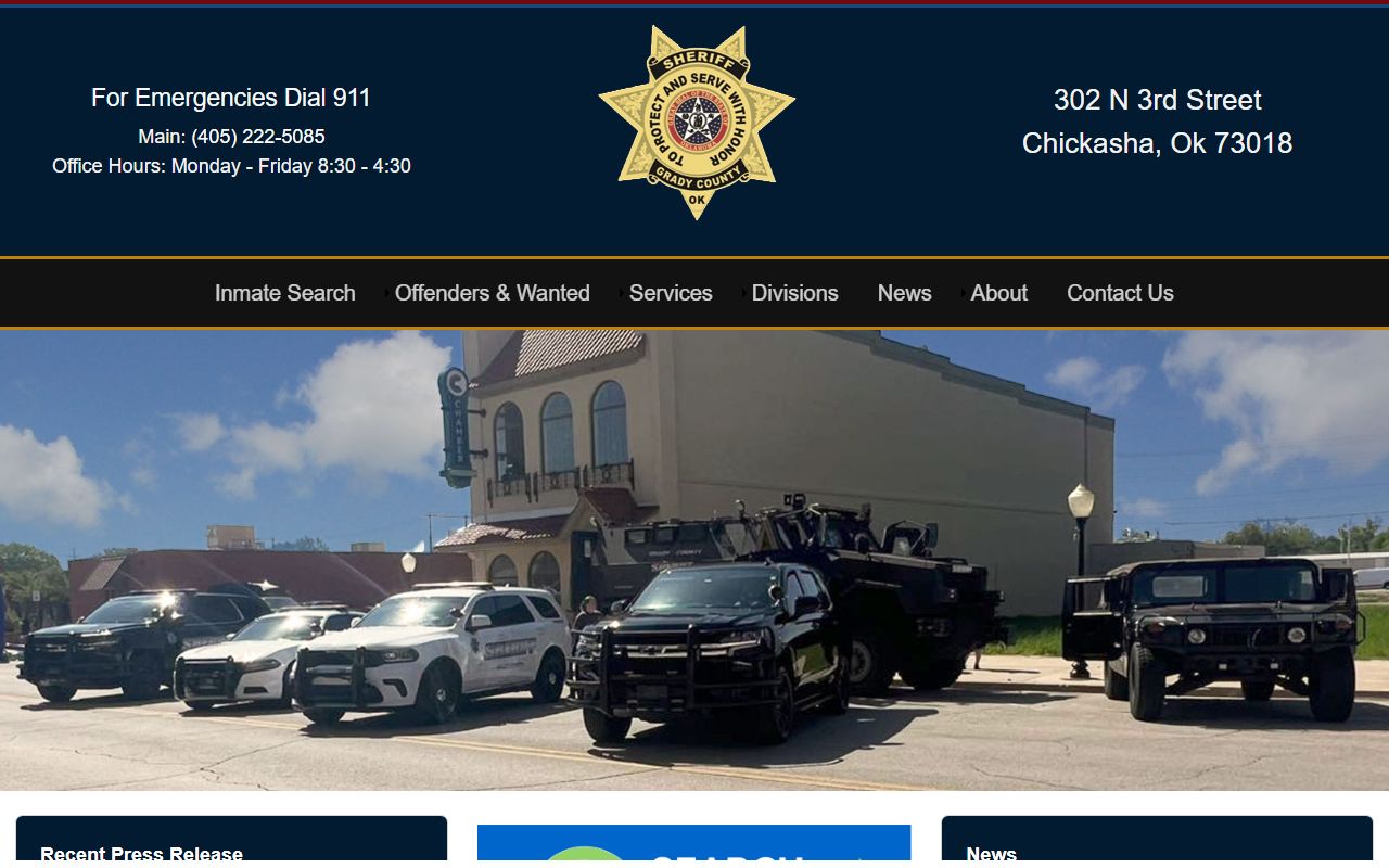 Grady County Sheriff Office website for Grady County criminal records