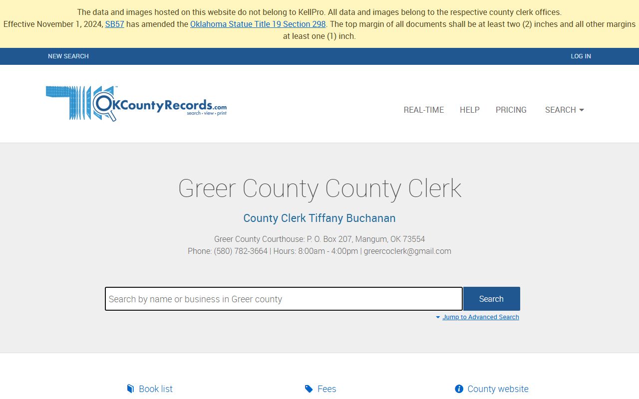 Greer County land records search for property records