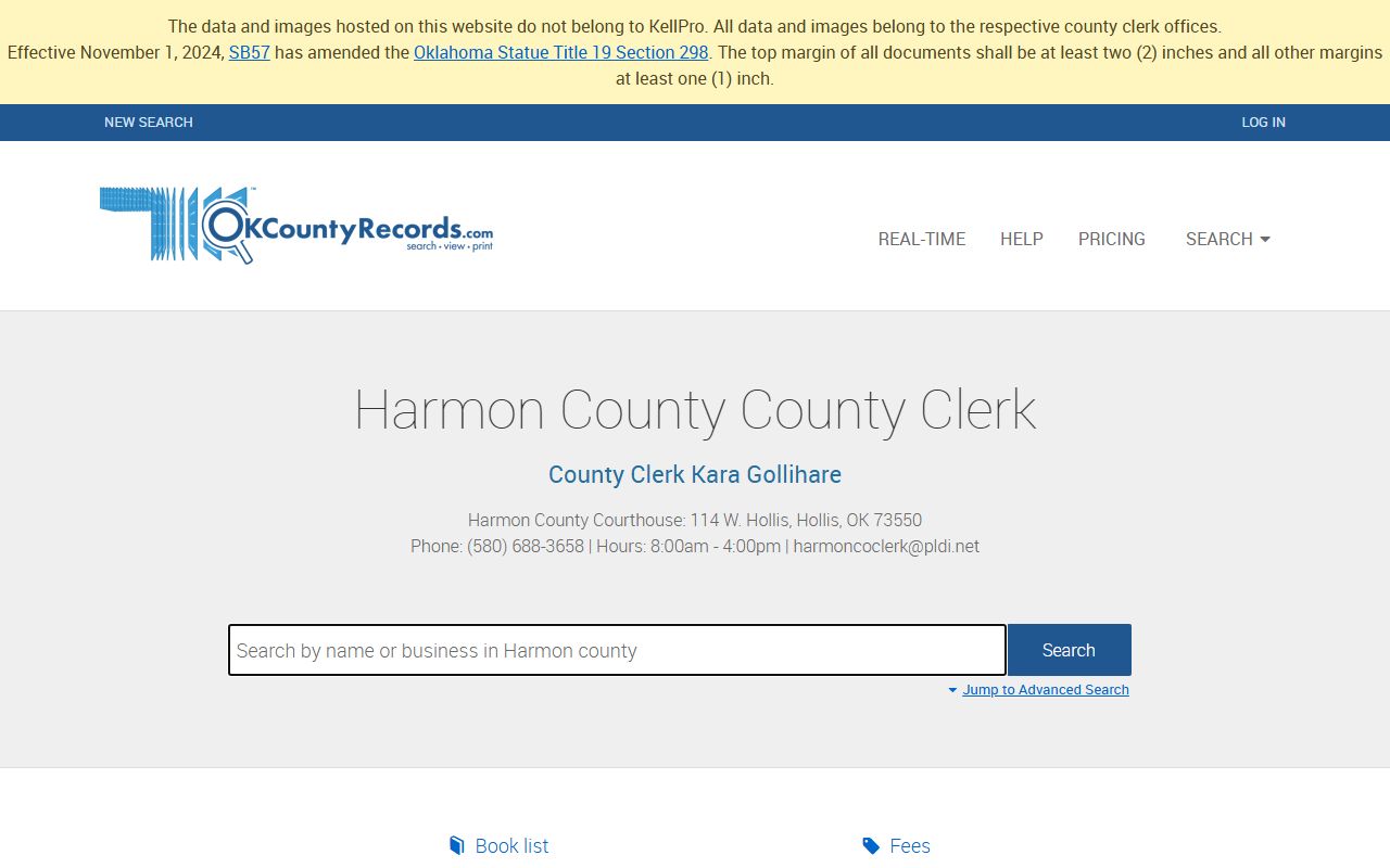 Harmon County land records search for property records