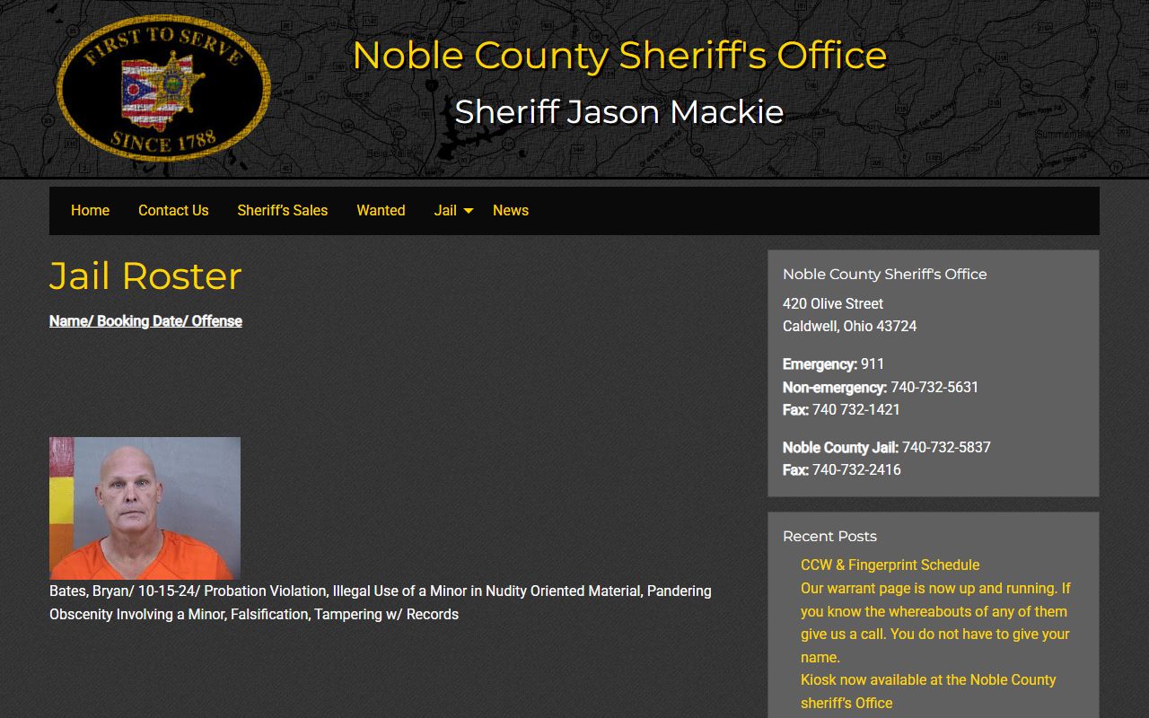 Noble County jail roster criminal records inmate search