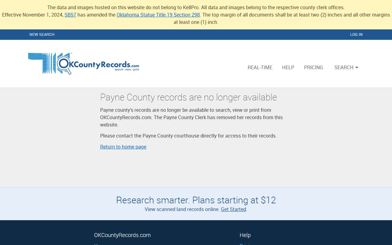 Payne County land records search for criminal records research