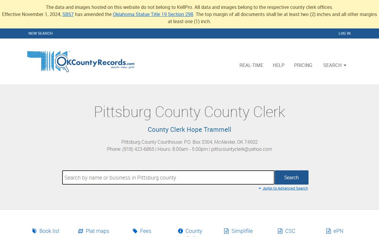Pittsburg County land records search for criminal records research