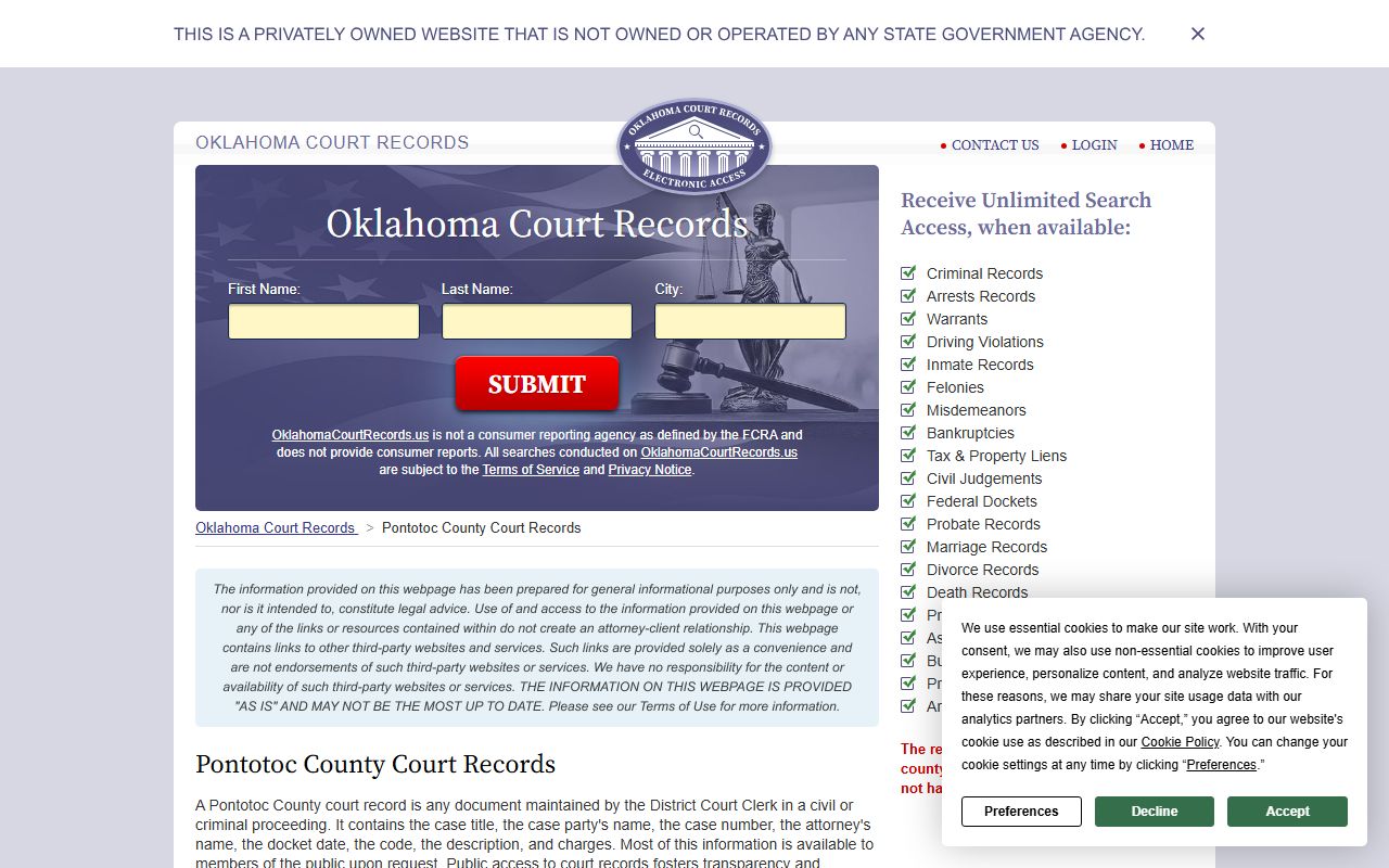 Pontotoc County court records search for criminal cases