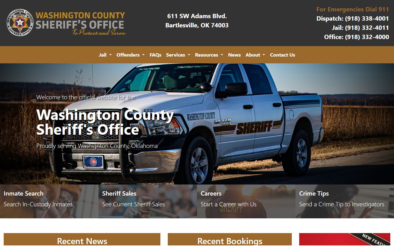 Washington County Sheriff's Office website for criminal records