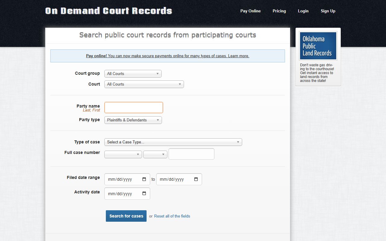 Oklahoma ODCR On Demand Court Records Search