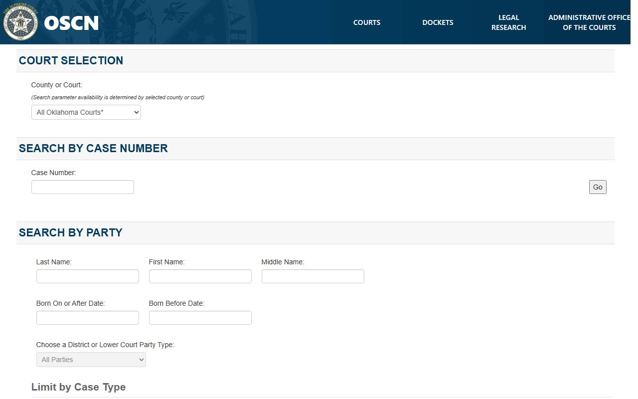 Oklahoma OSCN Court Dockets Search for Criminal Records