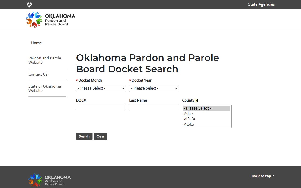 Oklahoma Pardon and Parole Board Docket Search