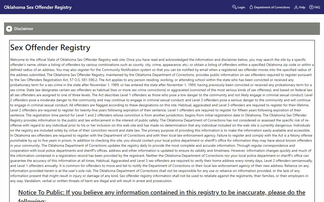 Oklahoma Sex Offender Registry Search